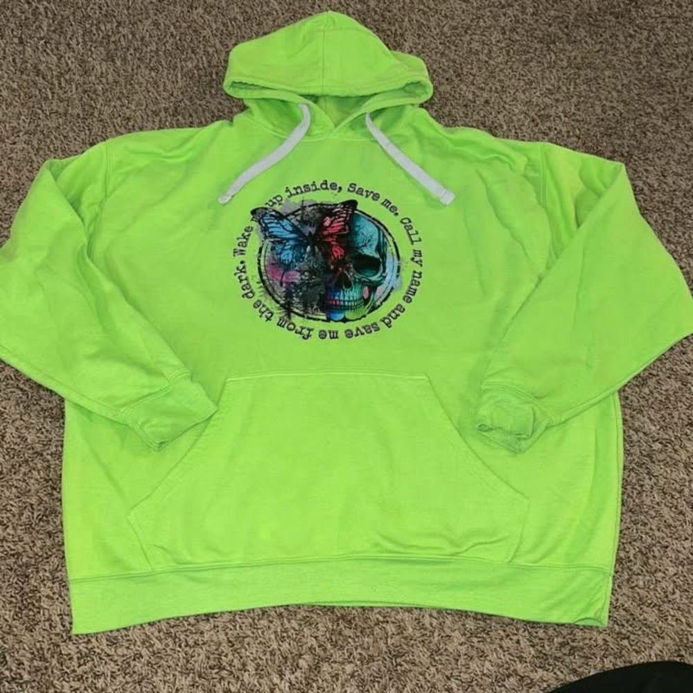 Neon Green Hoodie unisex sizing has some piling and wear see pics
